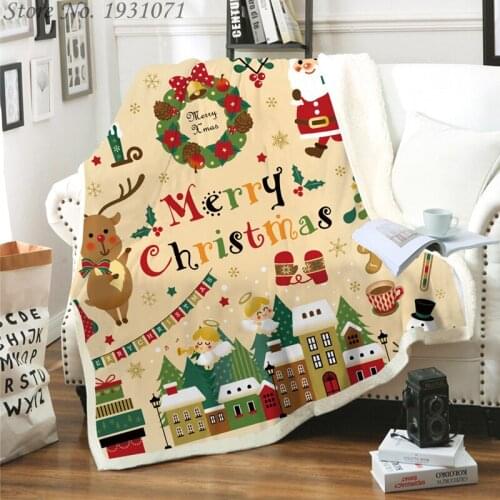 Merry Christmas 3D Printed Fleece Blanket for Beds Thick Quilt Fashion Bedspread Sherpa Throw Blanket Adults Kids 03