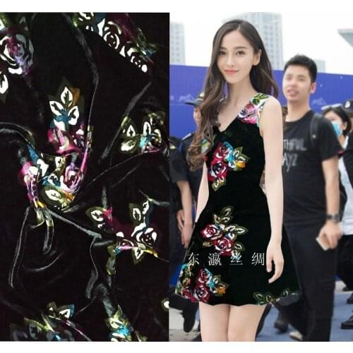 Silks Store Free Prints Black Color 100% silk velvet fabric for velour costume dress silk fabrics cloth tissu telas por metro
