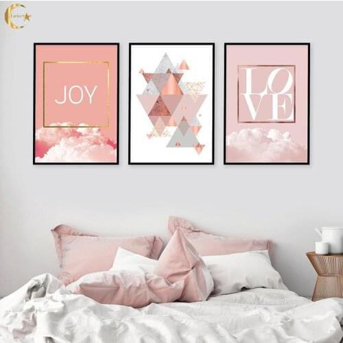 Scandinavian Geometric Poster Pink Copper Rose Prints Gold Love Joy Clouds Canvas Painting Wall Art Pictures Modern Home Decor