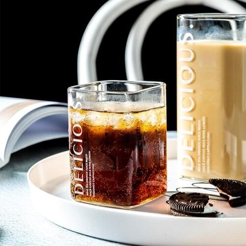 Modern Square Glass Nordic Transparent Water Fruit Juice Cup Breakfast Milk Cups High Temperature Coffee Tea Cups Drinkware