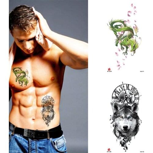 Black Forest Tattoo Sticker For Men Women Children Tiger Wolf Death Skull Temporary Tattoo Fake Henna Skeleton King Animal Tatoo