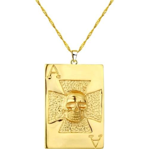 CHENGXUN Gold Square Pendant Necklaces A Card Skull Necklace for Women Men Metal Accessory for Friends Party Jewelry