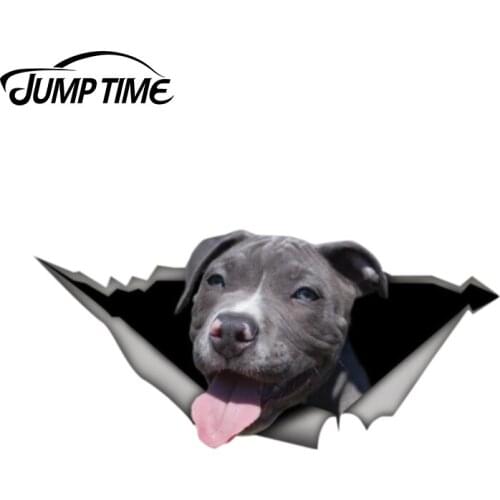 Jump Time 13cm x 6.1cm STICKER Grey pitbull Decal for car van laptop 3D Pet Graphic Vinyl Decal Car Window Bumper Car Stickers