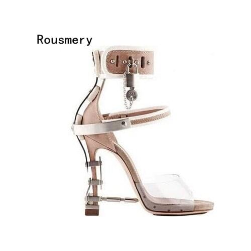 Rousmery 2017 Ankle Wrap Rhinestone High Heel Sandals Woman Abnormal Jeweled heels Gladiator Sandals Women Big Size 43