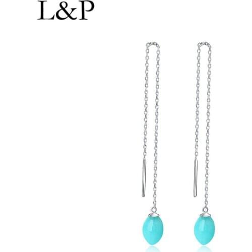 Long tassels Womens Earrings Real 925 Sterling Silver Amazonite Stone Earrings For Wedding Jewelry 2019