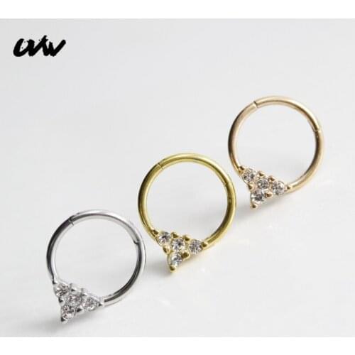 UVW514 1pc Trendy 316L Steel CZ Triangle Segment Tragus Fake Septum Nose Rings Stud Helix Piercing Body Jewelry Women Earrings