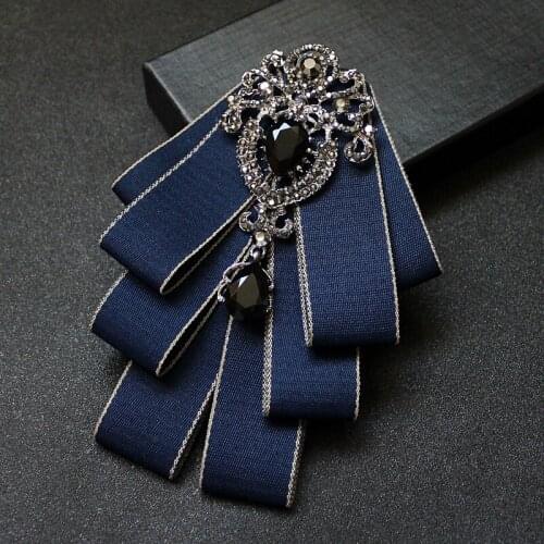 2021 British Women Shirt Ribbon Bow Tie Cravat Personality Men Wedding Party Alloy Bling Crystal Necktie Chic Rhinestone Bowtie