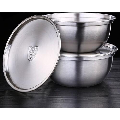 304 Stainless Steel Soup Bowl Kitchen Fruit Vegetable Salad Bowl with Lid for Kitchen Baking Mixing Cooking Serving Bowls Tools