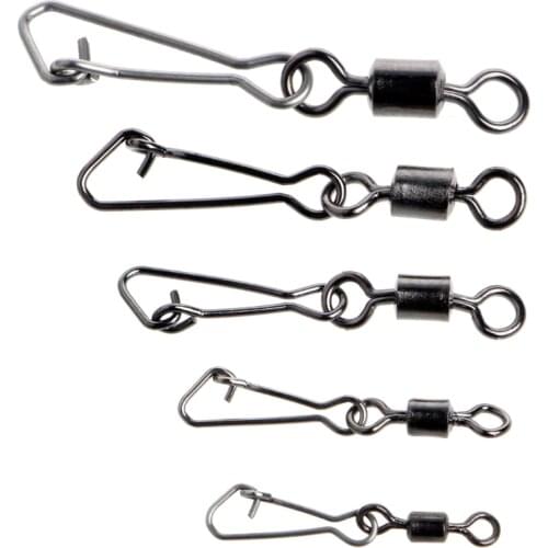 50Pcs Fishing Bearings Hooked Snap Pins Rolling Swivel Connector Stainless Steel