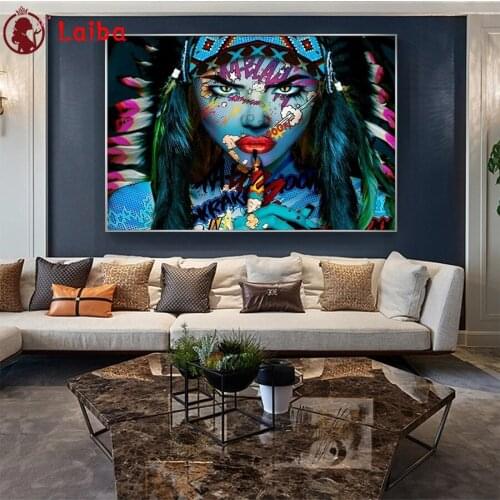Diamond Embroidery Modern graffiti art, Indian woman Diamond Painting Full Square round drill Mosaic Cross Stitch Wall Art