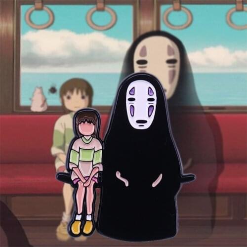 Spirited Away Fan Art Brooch Pin Inspired by the Anime Film The Journey of Chihiro, No Face sit Beside