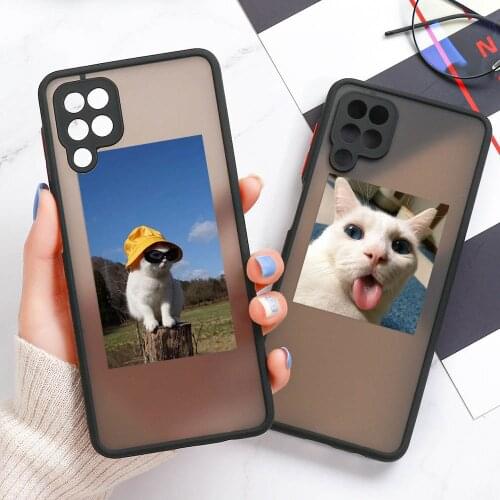 Hard Phone Cover For Samsung A51 A52 Case Cute Cat Shell Galaxy A71 A72 A32 A70 A50 A31 A30 A20 A21S A21 A12 A20s A11 M31 Bumper