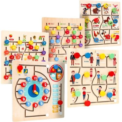 Wooden Clock Alphanumeric Matching Toys Traffic Track Walking Maze Game Logical Thinking Training Educational Toys For Children