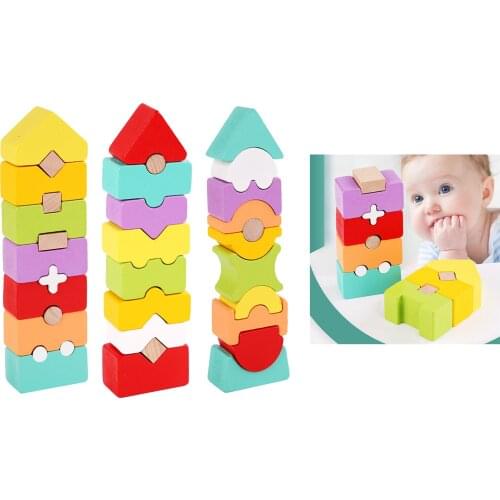 Baby Montessori Toys Rainbow Color Building Block Wooden Model Toys Fun Puzzle Stacking Brick for Child Kids