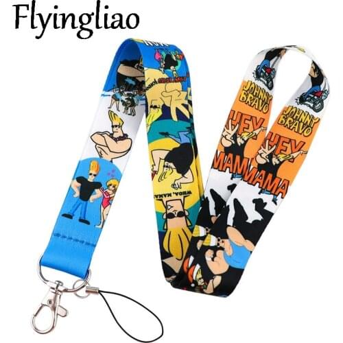 Johnny Bravo Cartoon Anime Lanyard Badge ID Mobile Phone Rope Key Lanyard Neck Straps Accessories webbings ribbons Gifts