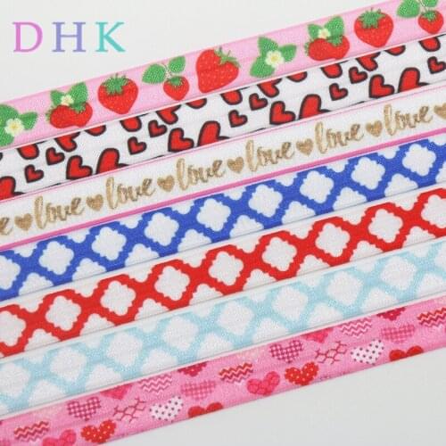 DHK 5/8'' 50yards love valentine heart quaterfoi printed Fold Elastic FOE stretch ribbon headwear headband DIY OEM S1064