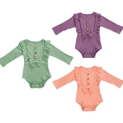 FOCUSNORM 0-18M Autumn Baby Girls Boys Rompers Long Sleeve Knit Solid Bowknot Jumpsuits 3 Colors