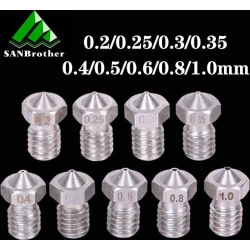 V5 V6 Stainless steel Nozzle 0.2/0.3/0.4/0.5/0.6/0.8mm M6 thread Nozzle for 3D Printer E3d 1.75/3.00MM Extruder Print Head