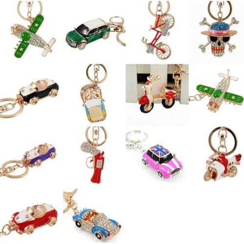 Exquisite Enamel Crystal Car Skull plain bike Key Chains Holder Goldfish Bag Buckle HandBag Pendant For Car Keyrings KeyChains