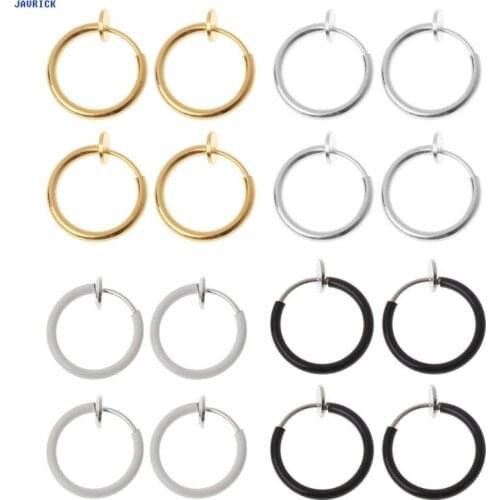 JAVRICK 4Pcs Clip on Fake Earrings Hoop Non-pierced Nose Rings Lip Ear Clip Body Jewelry
