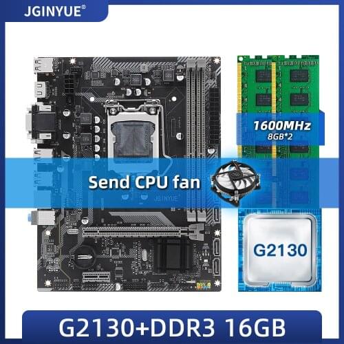 JINGYUE H61 motherboard LGA 1155 kit with Intel G2130 processor DDR3 16GB(2*8GB) 1600MHz RAM Give away CPU cooler H61G532