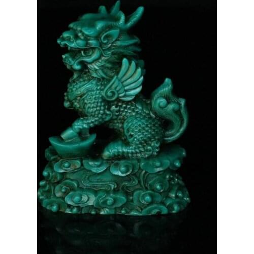 Chinese Natural Turquoise Handcarved Exquisite Kylin Statues