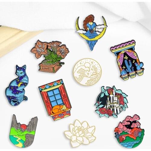 Creative Trendy Cartoon Flower Oil Drop Lapel Brooch Badges Pin Denim Bag Gift Men Women Fashion Jewelry Clothes Decoration