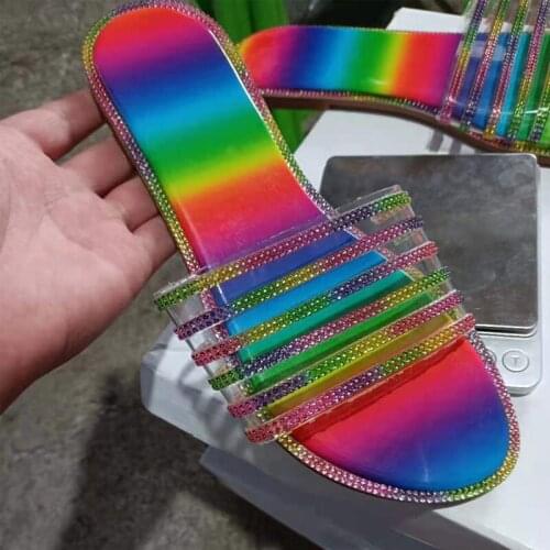 Summer Sandals For Women Fashion Flip Flops Rhinestone Flat Slippers Shoes Female Round Toe Bling Luxury Sandalias Mujer PW154