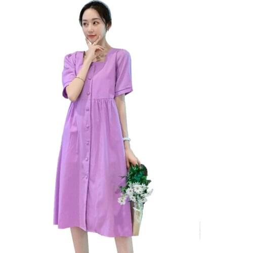 Fashion Pregnancy Clothes Summer Chiffon Dress Casual Maternity Dresses Loose Cotton A-Line Button Pregnant Dress Breastfeeding
