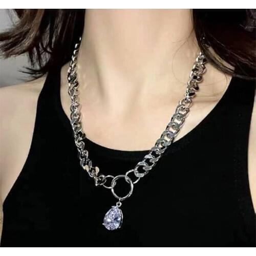 MWSONYA Fashion Korea Style Baroque Crystal Water Drop Pendant Necklace for Women Vintage Chain Necklace Silver Collar Jewelry