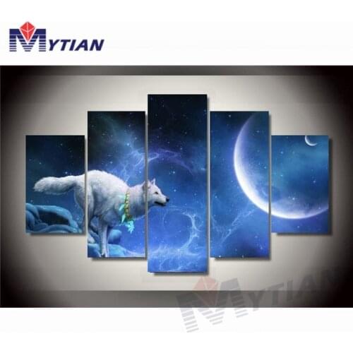 Moon and Wolf Diamond Painting Kit,Each of 5 Sections Multi-Picture Diamond Embroidery Mosaic Rhinestone Cross Stitch Home Decor