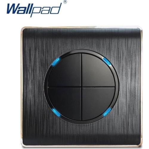 Wallpad 4 Gang 2 Way Random Click Wall Light Switch With LED Indicator Black PC Brushed Panel For Home