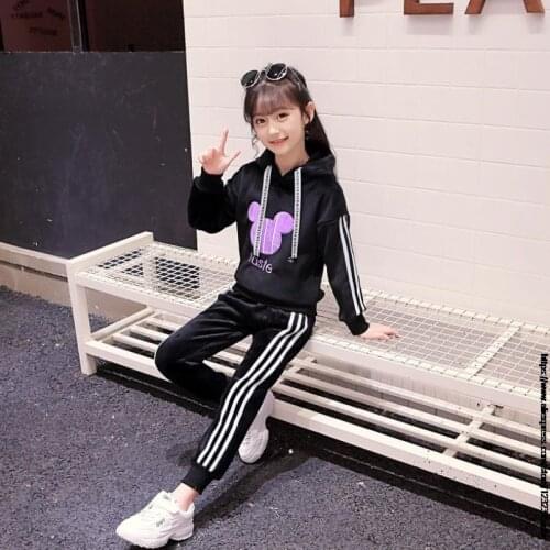 New Mickey Mouse child Tracksuit Autumn Winter Clothing Sets Children Boys Girls Disney Clothes Kids Hooded T-shirt Pants Suits