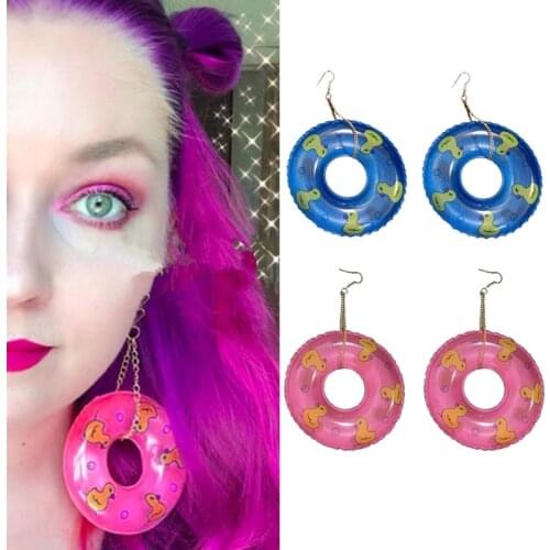 New exaggerated earrings pink blue pendant earrings duckling swimming ring earrings punk fashion jewelry popular jewelry