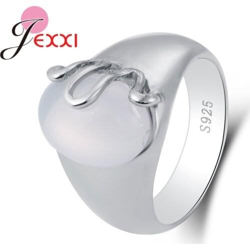 New Elegant White Oval Opal Stone Brand Pure 925 Sterling Silver Rings Beautiful Special Fine Jewelry Christmas Gifts
