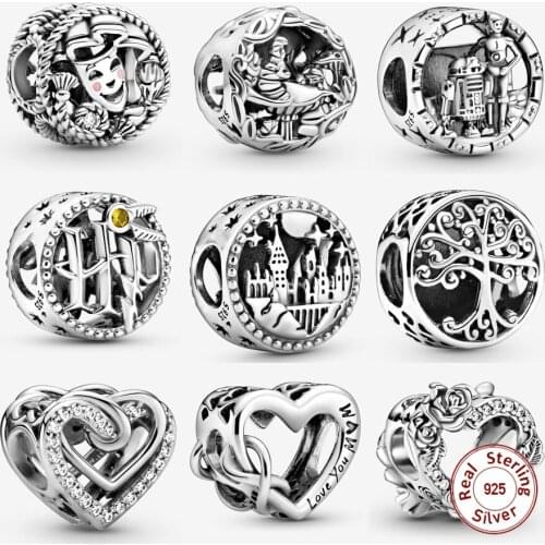 Wholesale Charm Hot sell 925 Sterling Silver Retro Hollow Charm Fit Pandora Bracelet Entwined Heart Bead DIY Charm Jewelry