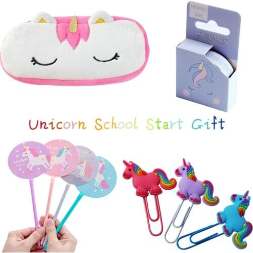 Rainbow Unicorn Fan Tape Pencil DIY Scrapbooking Sticker Label Masking Tape School Supply Gift Set