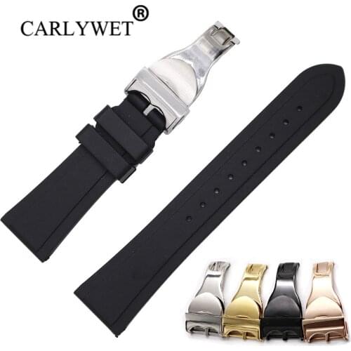 CARLYWET 22mm Black Waterproof Silicone Rubber Replacement Wrist Watch Band Strap with Silver Black Rose Gold Clasp For Tudor