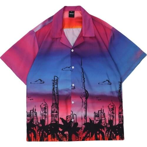 Gradient Landscape Printing Short Sleeve Shirt Mens Fashion Shirts Hawaii Beach Harujuku Shirts for Men