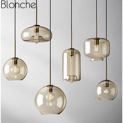 Modern Brown Glass Pendant Lights Led Hanging Lamp Loft Hanglamp for Restaurant Kitchen Art Lighting Fixtures Industrial Decor