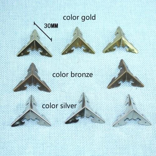 30MM Vintage Box Corner,Iron Carved Corners Brackets Edge Corner Protector Furniture Decoration Box Corner,Bronze Tone,Silver