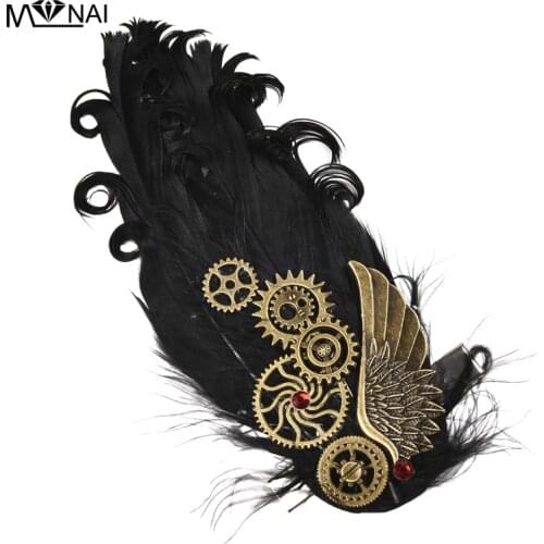 Punk Retro Gears Wing Hair-clip Feather Clock Cogs Gothic Barrette Steampunk Hairpin Vintage Gothic Hair Clip Accessory