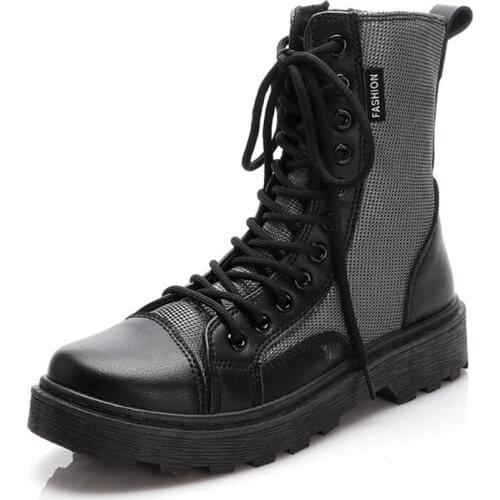 Women Boots PU Leather Ankle Boots For Women Flats Platform 2020 Autumn Casual Women Shoes Fashion Lace-Up Women Martin boots