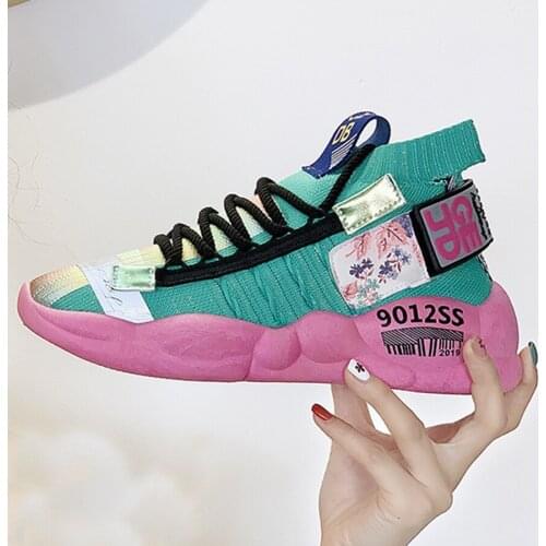 Women Fashion Sneakers 2019 Summer breathe Casual Platform Shoes Women Vulcanized Shoes Female Lace Up Chunky Sneakers Shoes