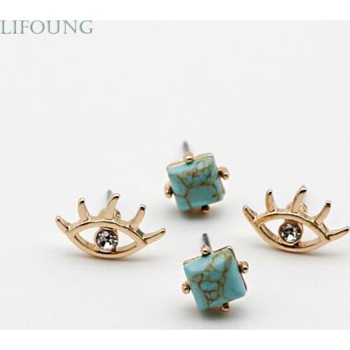 Earrings For Women Evil Eye Turquoise Semi-Precious Stones Earring Studs Metal Mini Cute Fashion New Styles Jewelry 2021106
