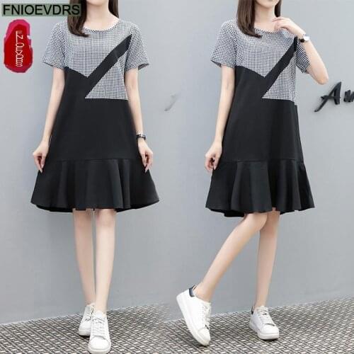 2021 Summer Women Patchwork Stripe Faux Two Piece Casual Loose Lazy Woman Cute Plaid Dress