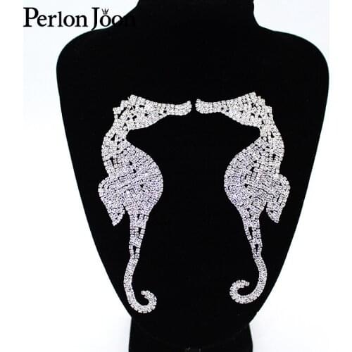 1 Pair DIY design glitter crystal patch animal seahorse shape rhinestone appliques for boots dress decoration accessories YHX076