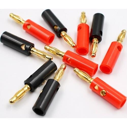10 PCS Gold-plated 4mm Banana Plug Connector Jack Screw Type Banana Head Black and Red