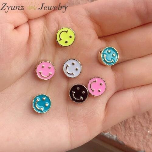 20PCS, Enamel Smile face Round beads diy for jewelry making bracelet necklace smiley beads accessory charm