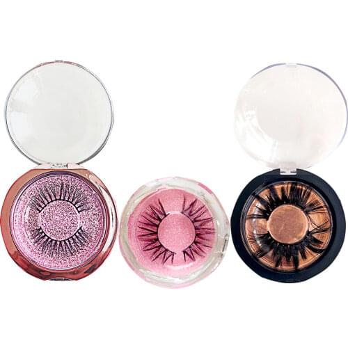 Hot Sale 5D Chemical Fiber Thick Natural False Eyelashes Beauty Supplies Round Box Exquisite Packaging Wholesale Customization